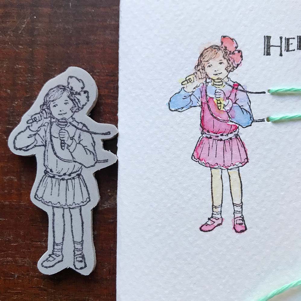‘Hello Girl’ Rubber Stamp by Mic Moc ('こんにちはと言う')from micmoc.com