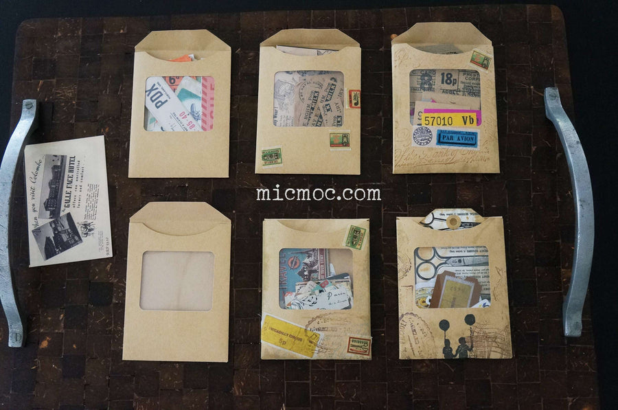 Kraft Envelopes (clear window) Set of 3 - Handcrafted Vintage Ephemera by micmoc.com
