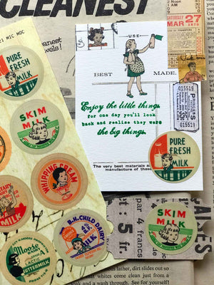 'Vintage Milk Caps' Little Stickies - A6 Sticker by Mic Moc from micmoc.com ヴィンテージ牛乳瓶のキャップステッカー