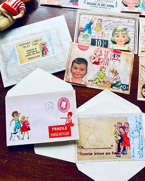 Vintage Perforated Labels 'Play Time' (子供イラスト ビンテージ ラベル) - 20 Pk from micmoc.com 