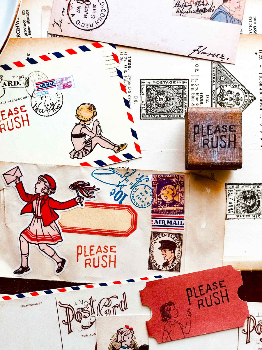 'Please Rush' Wood Rubber Stamp by Mic Moc from micmoc.com