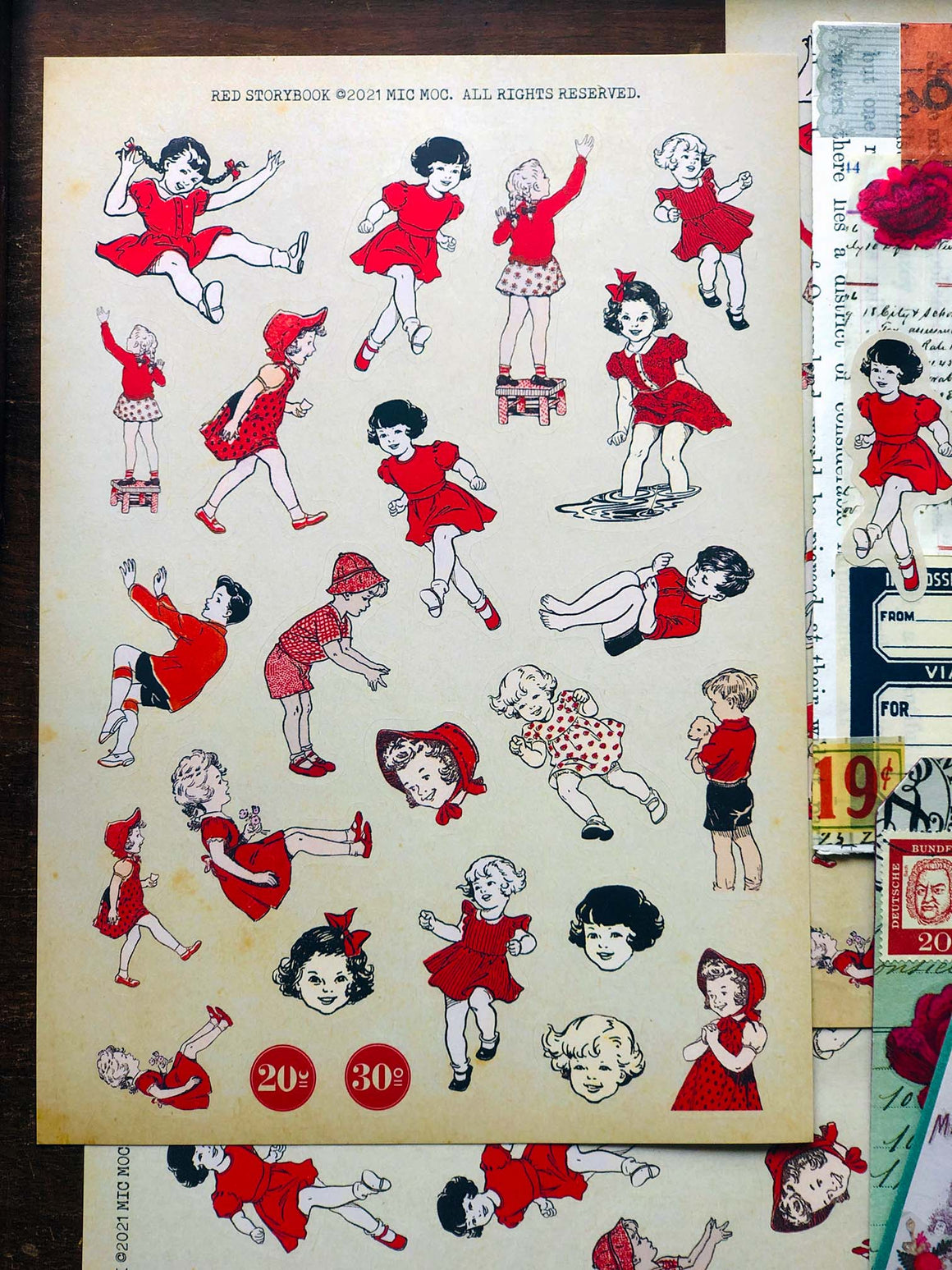 'My Red Storybook' Vintage Children's Illustrations A5 Sticker Set from micmoc.com at Mic Moc Curated Emporium