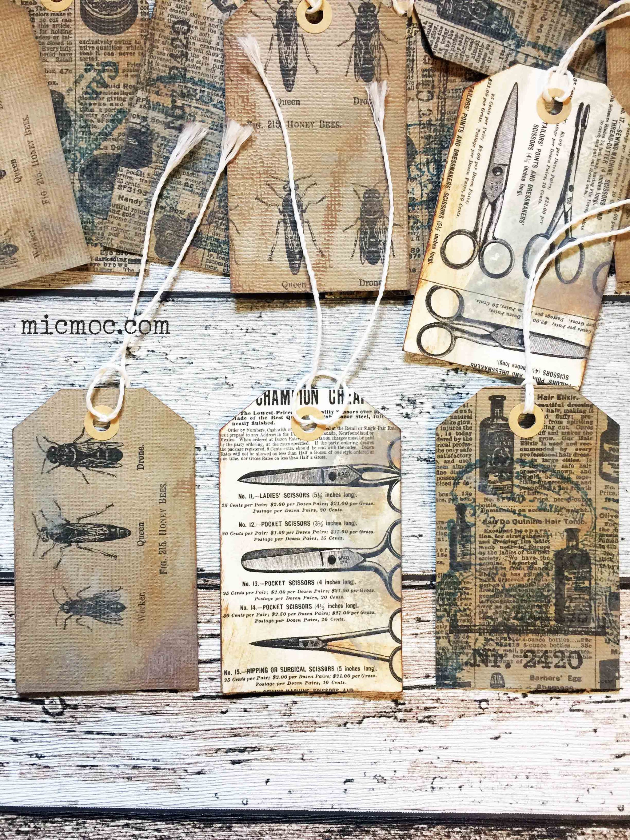 Vintage Gift Tags - VE01- Handcrafted Vintage Ephemera (Set of 3) by micmoc.com at Mic Moc